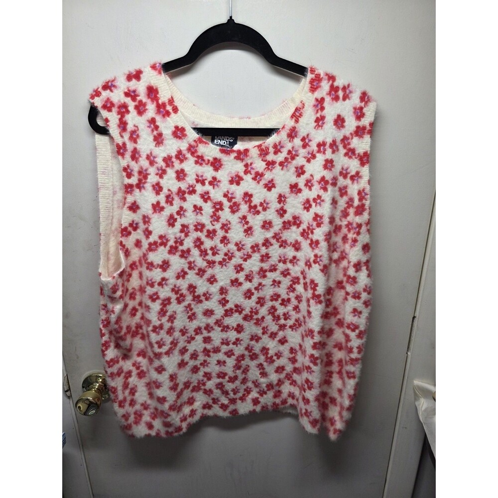 Lands End Women's Fuzzy Sleeveless Round Neck Floral Sweater Top SZ 3X New